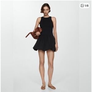NWT Mango Sleeveless Drop Waist Black Bubble Hem Minidress